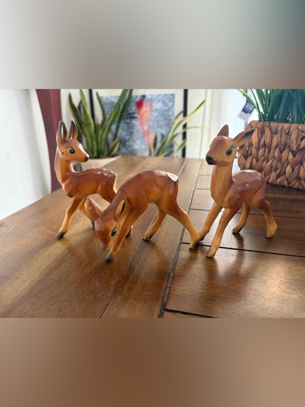 Vintage Bambi Deer Fawn Big Eyes Hard Carved Plastic Christmas Figurines